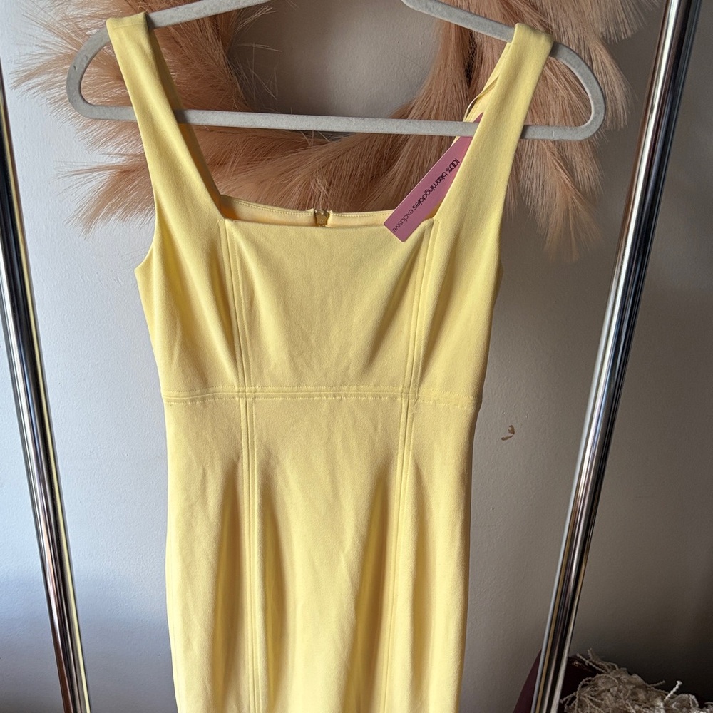 Aqua Yellow Square-Neck Formal Dress